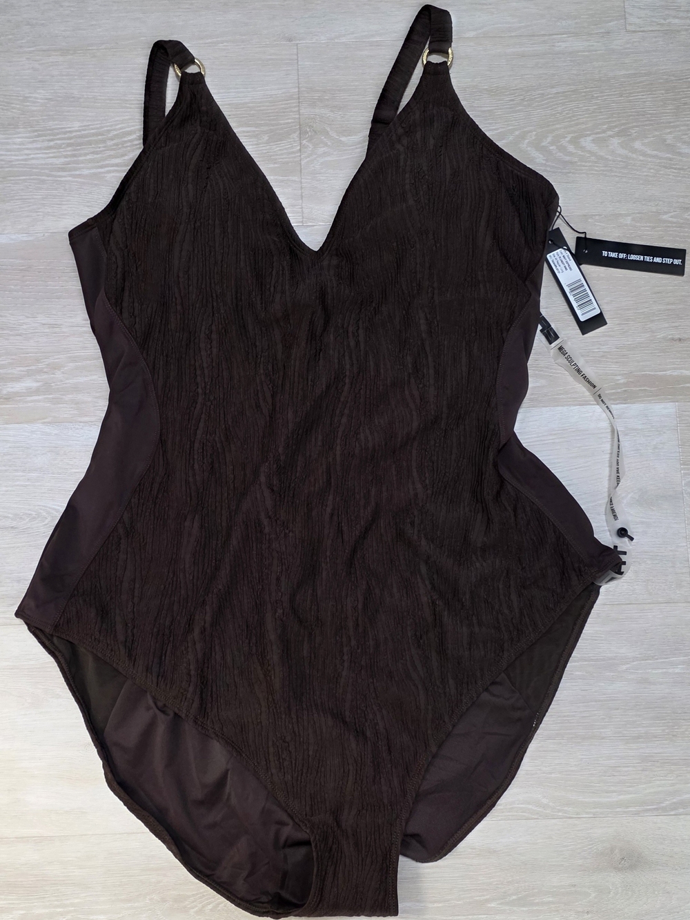 TA3 Brown Espresso Plungey ring One-Piece Swimsuit 4x reg long NWT New Shapewear